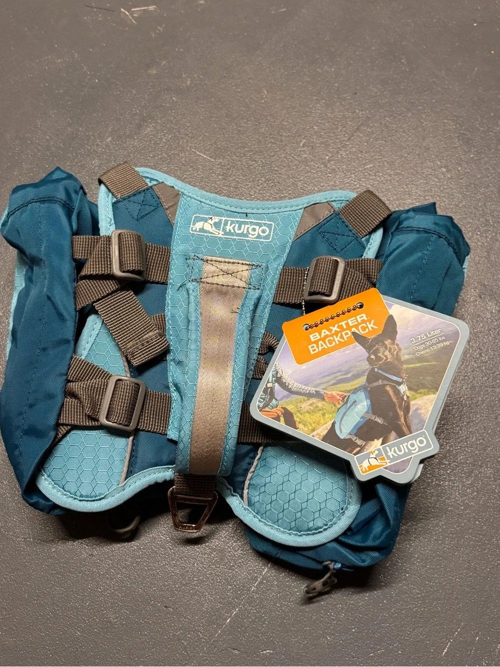 Kurgo Teal Blue Dog Hiking Harness Pack